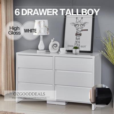 High Gloss White Wooden Storage Tallboy 6 Drawer Dresser Chest Cabinet  4026W | eBay