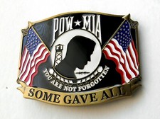 POW MIA NOT FORGOTTEN ENAMEL METAL BELT BUCKLE 3.25 INCHES