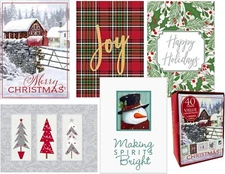 Box of 40 Ct. Traditional Christmas Cards  – 5 Designs with Prewritten Messages