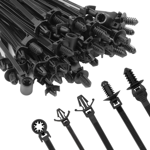 110 PCS Automotive Installation Black Push Mount Cable Zip Ties Assorted Sizes, - Picture 9 of 12
