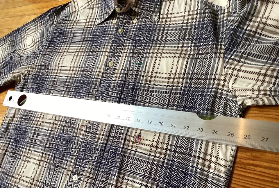 Camisa masculina Tommy Hilfiger manga longa marrom xadrez algodão tamanho M vintage - Imagem 2 de 4