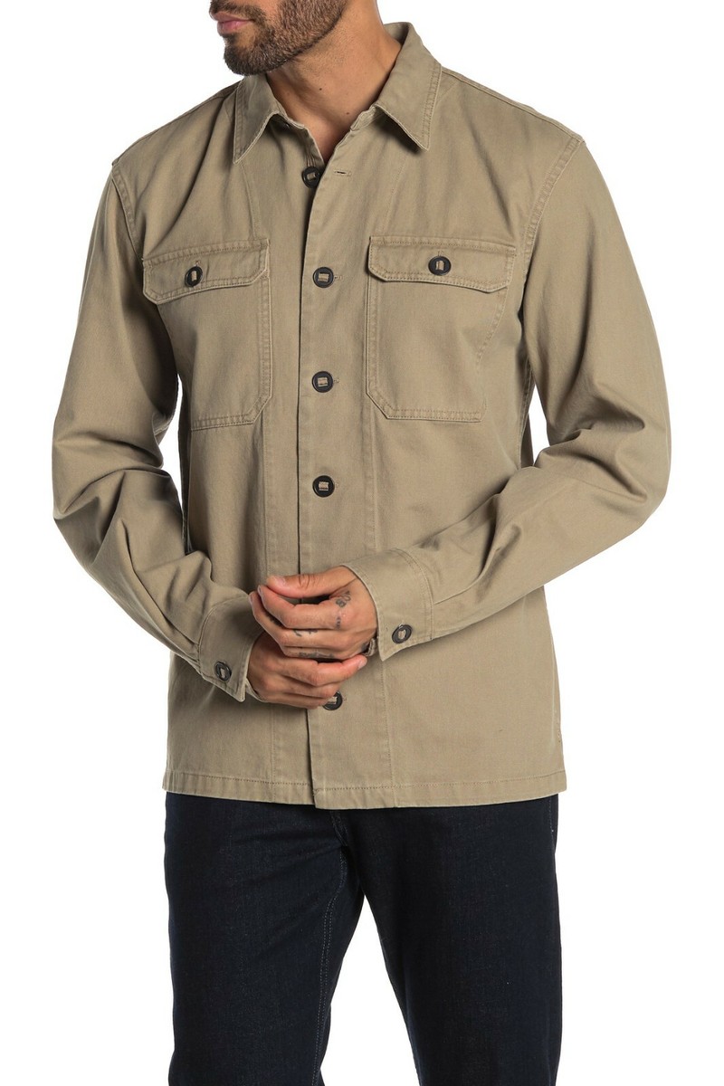 Stone ジャケット $248 Slate & Stone Pocket Front Shirt Jacket Cotton KHAKI size M
