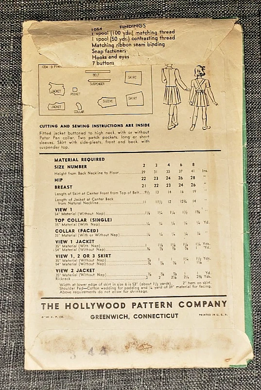 Vintage Hollywood Pattern No. 1054 Child's Jacket and Skirt - Size 2 Years - Image 2 of 4