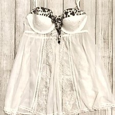 Rare Victoria's Secret Baby Doll Lingerie TOP 36B IVORY Sheer Leopard Pushup VNT