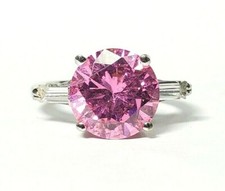 Sterling Silver Vibrant Pink and White Cubic Zirconia Ring Size 5 1/2