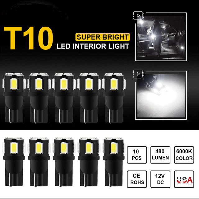 10X T10 168 194 158 Interior//License Plate LED 6000K Xenon White Light Bulbs EA