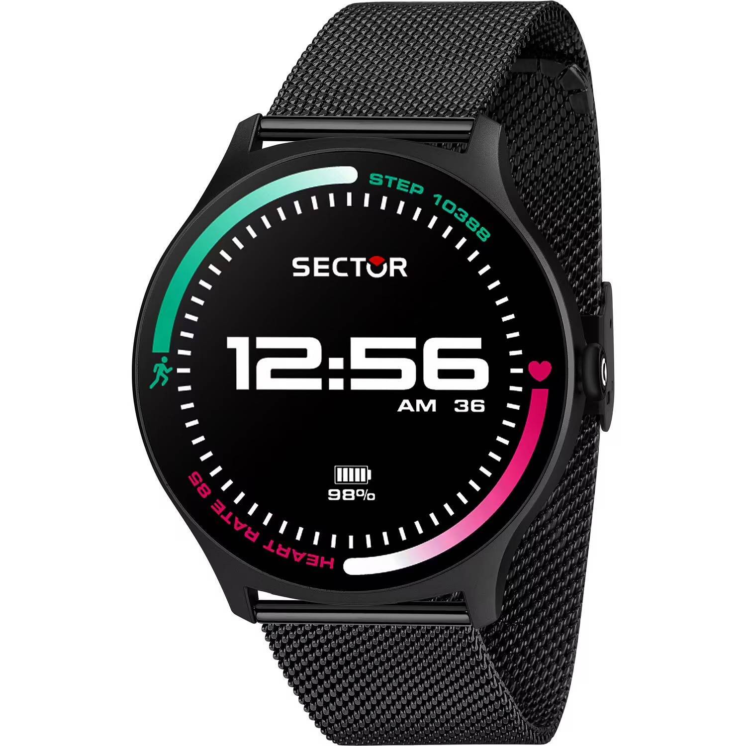 Orologio Sector S-06 R3253551001 smartwatch Maglia Mesh Nera Uomo 45mm rotondo