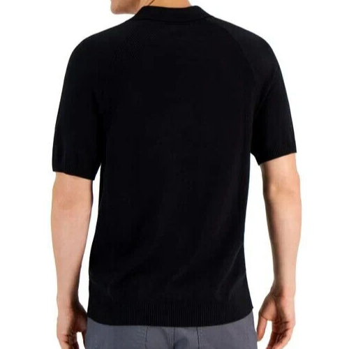 ALFANI Alfatech Solid Deep Black Polo Shirt Stretch Lightweight Regular Fit S