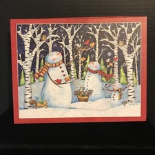 LANG 500 PIECE PUZZLE BIRCH SNOWMEN -USED-COMPLETE