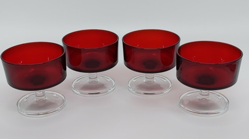 4 Vintage Cristal D'Arques-Durand Cavalier Ruby Champagne Glasses W/ Clear Stems - Picture 2 of 12
