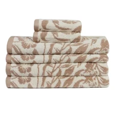 Florence 6-Piece Linen Floral 100% Cotton Bath Towel Set