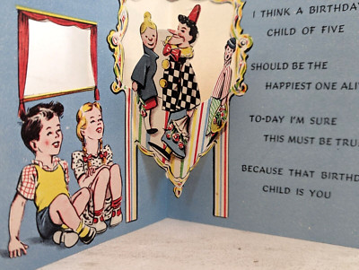 Vintage Geburtstag 5 Jahre Junge Mädchen Locher Judy 1950er UNBENUTZT Grußkarte (EB9780)