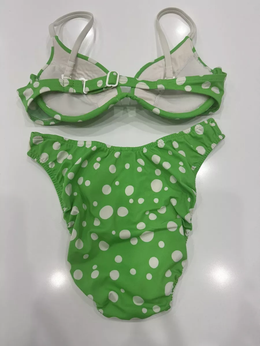 Venus Vintage U W Green Polka Dot Bikini Top B moderate Bottoms