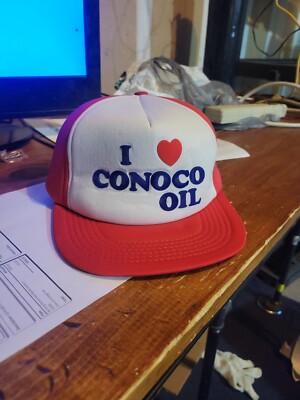 Vintage I love Conoco Oil Hat Trucker Adjustable