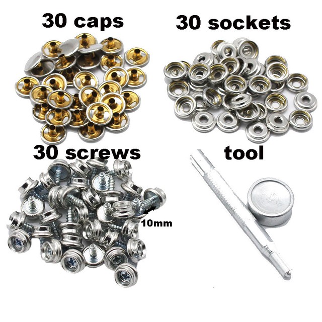 90pcs Boat Cover Canvas Snaps with Tool 30 Set 3/8" Socket Caps 10mm