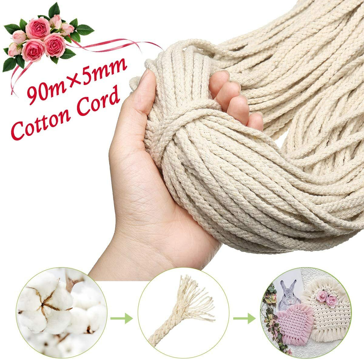 Corde macramé 5mm couleur beige pour décoration bohème et suspension de plantes