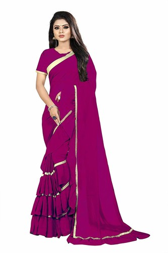 Women's Ruffle Saree Georgette Frill Design Stylish Ruffle Sari Blouse Partywear - Picture 65 of 94