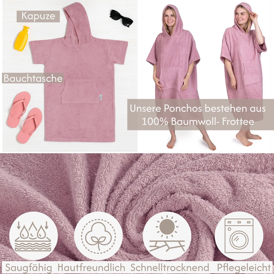 Frottee Badeponcho Damen Herren Strandponcho 100% Baumwolle Surf Poncho Kapuze - Bild 3 von 4