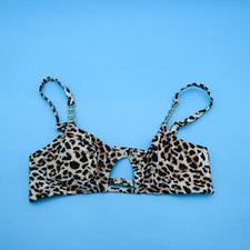 Victorias Secret Medium Leopard Print Cutout Metal Bikini Top Swimwear Women New