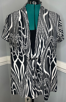 Notations Women, Size 2X, Black&White Print Black Attached Cami Beaded Top