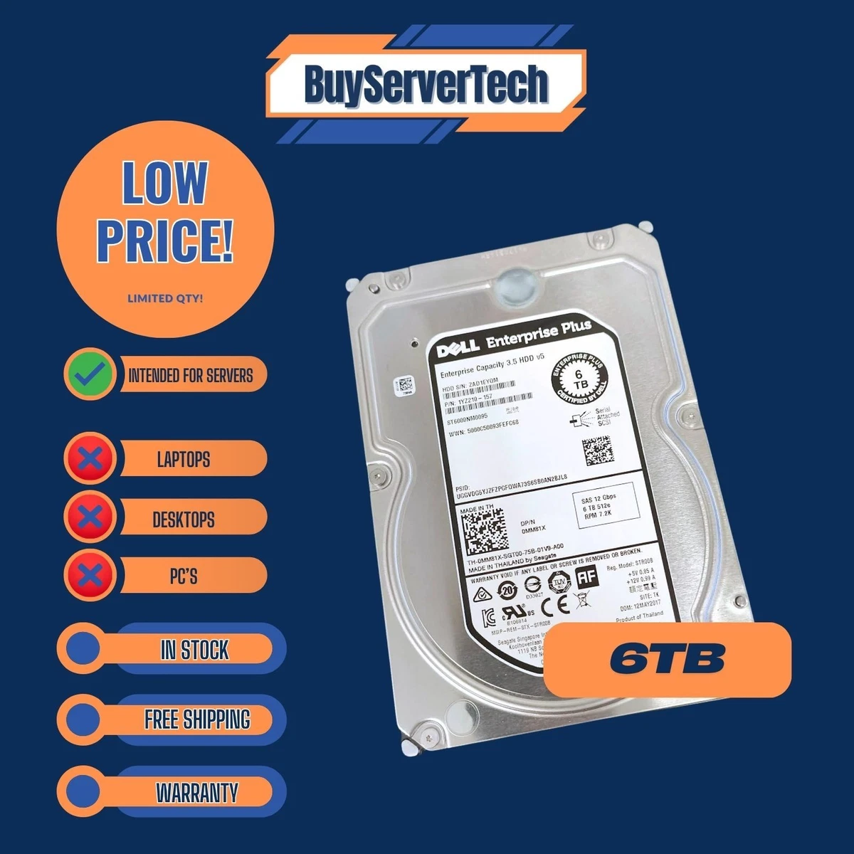 Dell SAS 6TB Internal Hard Disk Drives for sale | eBay