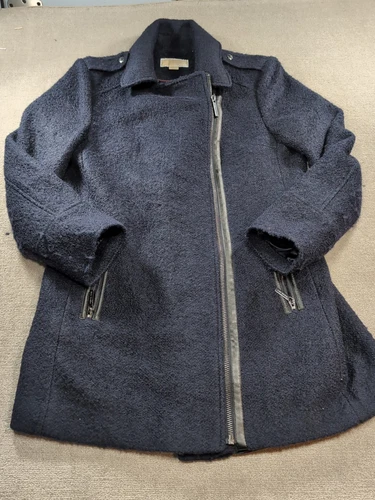 Giacca Michael Kors blu scuro stile Pea Coat # 79675 donna taglia 12 pelle cerniera