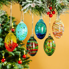 Set of 6 Hand Blown Glass Easter  Christmas Egg Ornaments Multicolor Decor