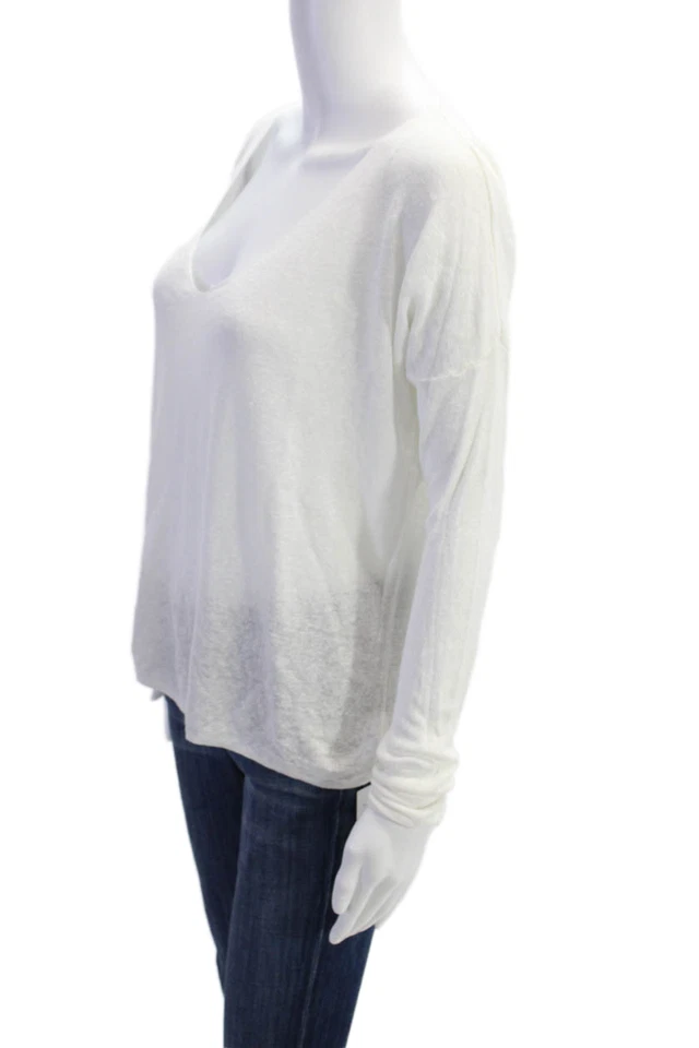 Suéter Theory Mujer Lino Cuello en V Randelle Sag Harbor Blanco Talla Mediana Foto 2 de 4