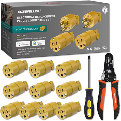   Electrical Replacement Connector , Extension Cord Ends Female, 3 Prong,15 Amp