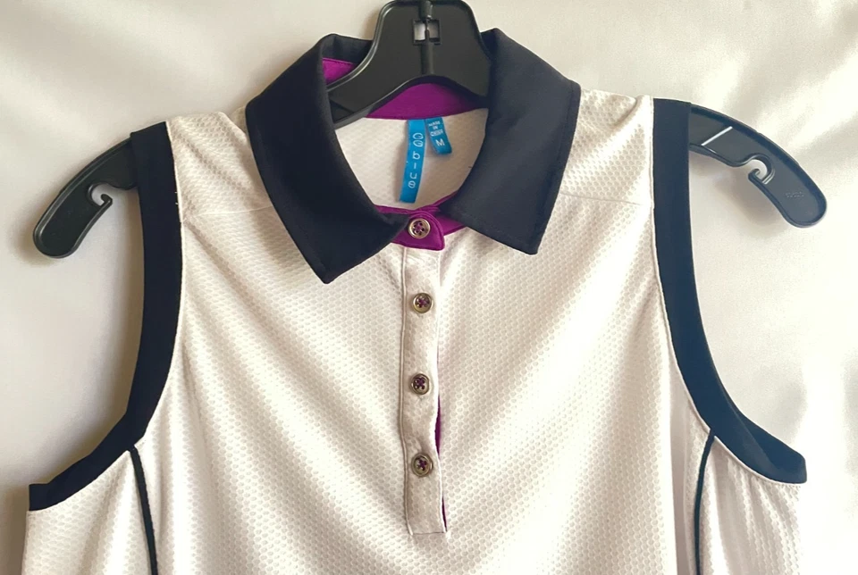 Damen GG blau ärmelloses Golfshirt Gr. M weiß mit schwarzem und auberginenbesatz - Bild 2 von 4