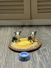 Vintage Hagen-Renaker Miniature 2 Boston Terrier Ceramic Figurine Dollhouse Dogs