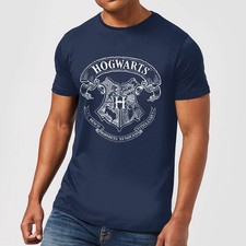 Image of Harry Potter Hogwarts Crest Wizarding World Adults T-Shirt | Official Tee | Navy