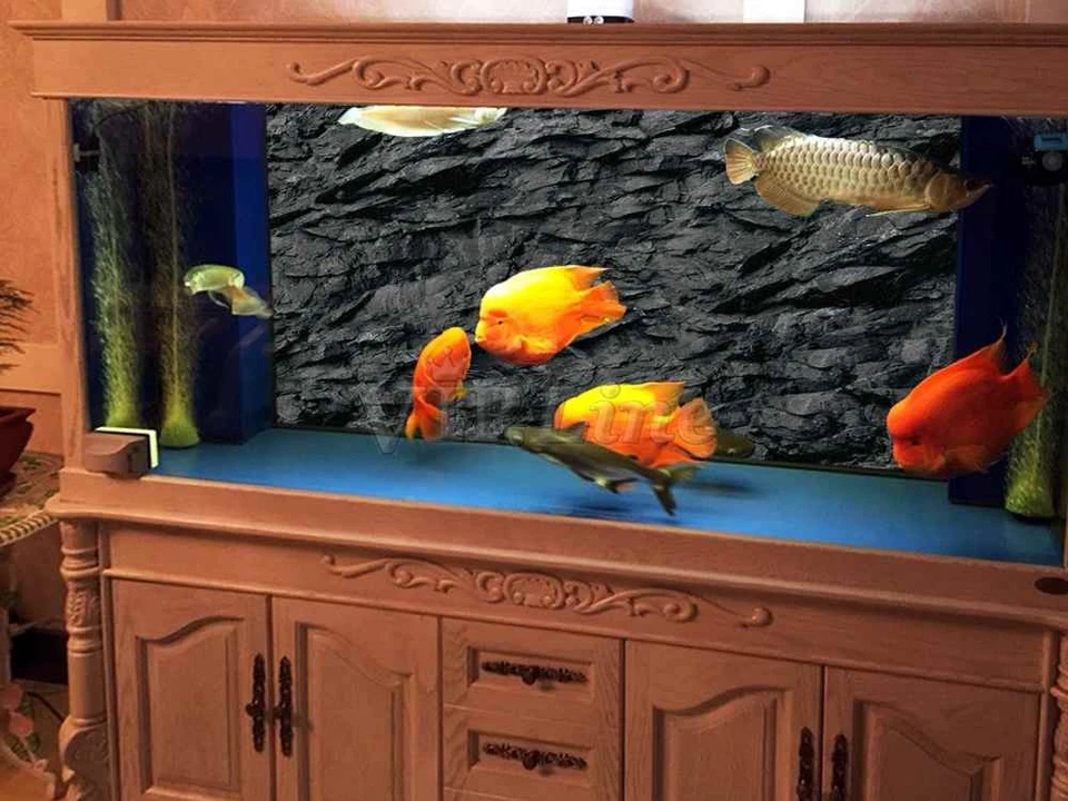 Black Rock Aquarium Background Self-Adhesive PVC Poster Fish Tank 3D Sticker - Image 3 of 4
