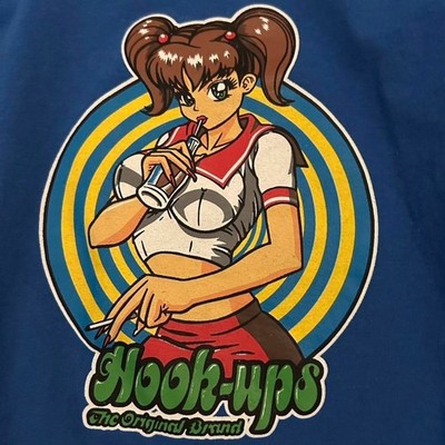 VTG Hook-Ups Skateboards T-Shirt School Girl Anime Graphic navy 90s Y2K PA11145