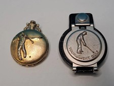 2 Golf Design Embossed Quartz hunter Pocket / fob watches.  untested