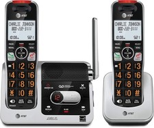2-Handset Cordless Phone System with Lighted Keypad Easy Setup in Silver/Black