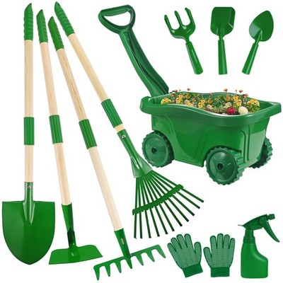 Kids Gardening Tools Set - 10pcs Wheelbarrow Set for Kids with Shovel, Rake, ...