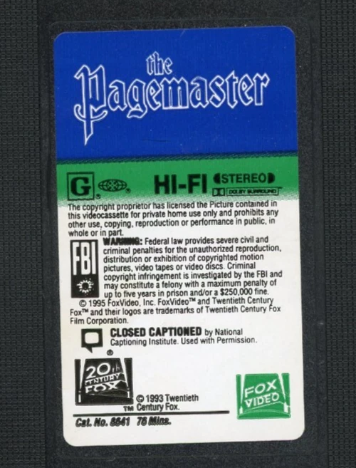 The Pagemaster, Movie, VHS, Preowned, Macaulay Culkin, 1995, Clamshell, Tested Foto 4 de 4