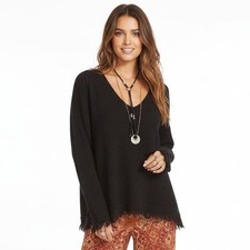 Free People Irrresistible Slouch Sweater Oversized V-Neck Black Knit Size M