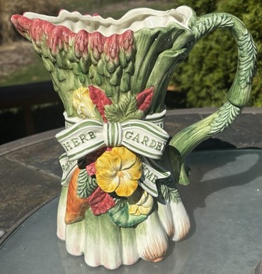 Fitz & Floyd Asparagus Herb Garden Pitcher Spring Flowers