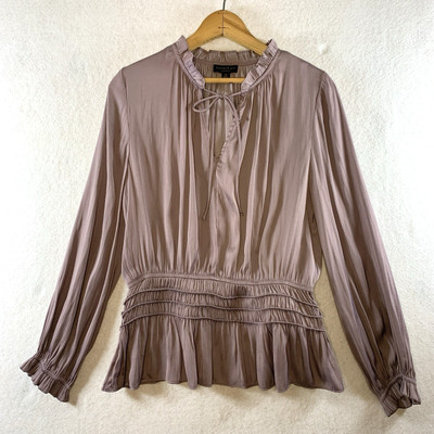 Current Air Womens Top Sz M Taupe Lavendar Pleated Peplum Career Sophisticated