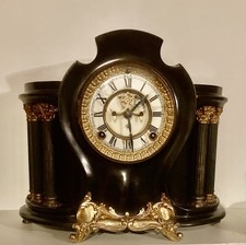 Antique 1880s Ansonia Open Escapement Chime Clock Porcelain Dial Cast Iron Base