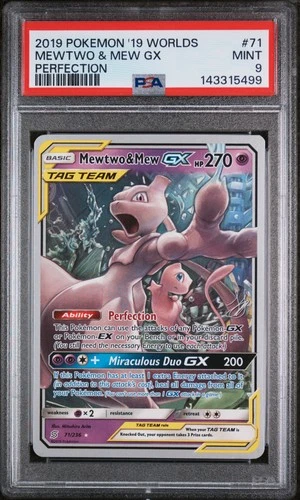 2019 POKEMON 2019 WORLD CHAMPIONSHIPS DECK: PERFECTION #71 MEWTWO & MEW GX PSA 9