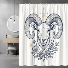Boho Floral Ram Shower Curtain - Artistic Decor for Bathroom
