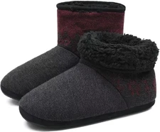 ONCAI Men’s-Slipper-Boots-Winter-Fleece-House-Slippers Knitted 12, Black/Red 
