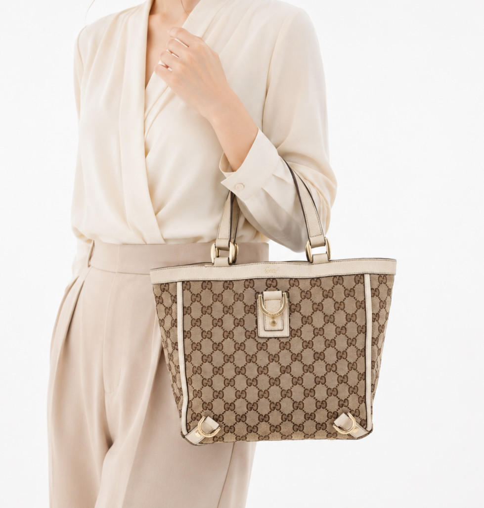 Gucci Handbag Abbey GG Canvas Leather Tote Dust bag Authentic