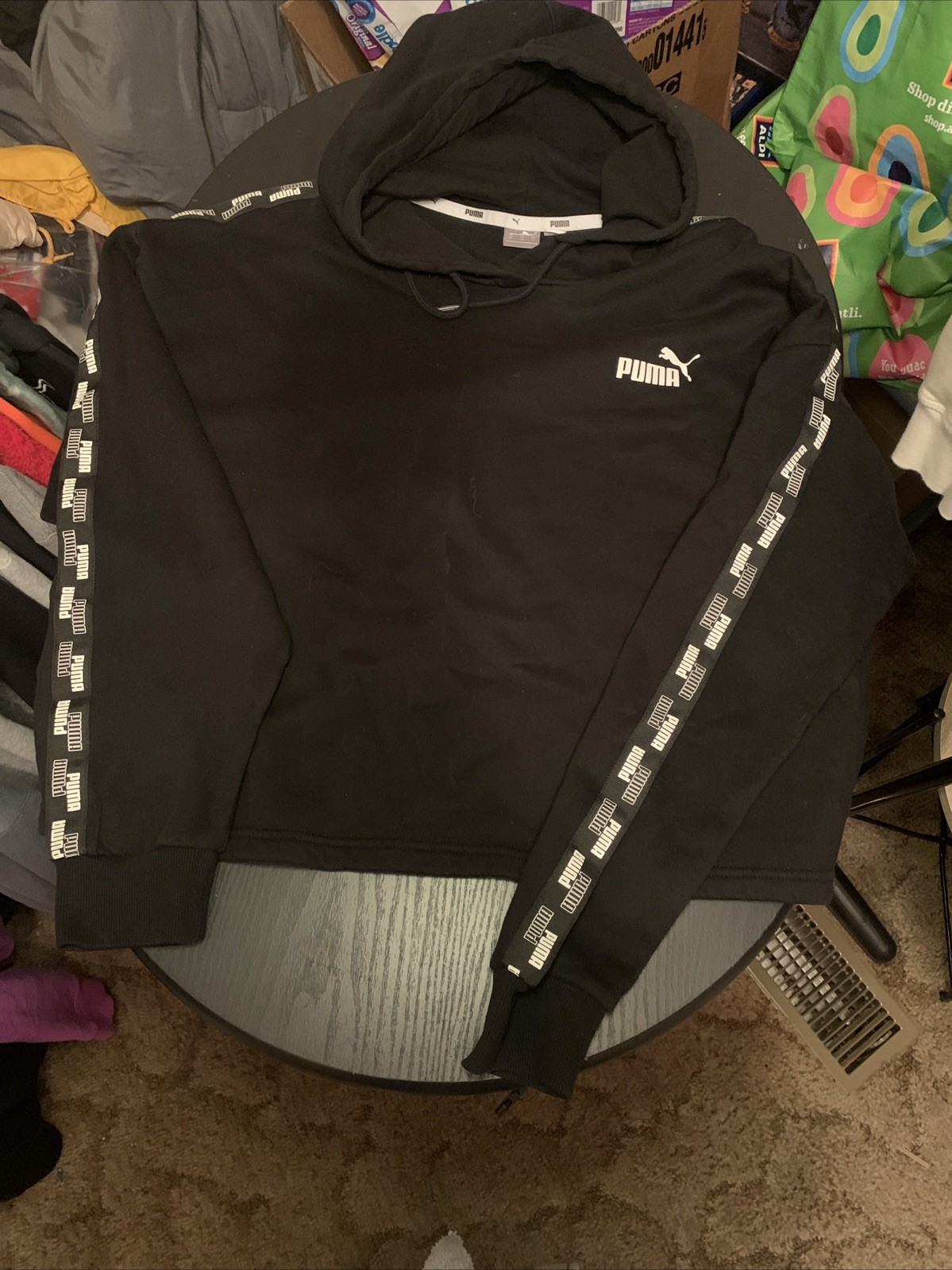 Womens Crop Top Hoodie Sweatshirt Sweater Pullover Cropped Black Size XL Puma
