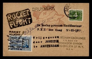 DR WHO 1945 OLANDA SPACE ROCKET MAIL EZ #55C2 NRS CARTOLINA FIRMATA R86299