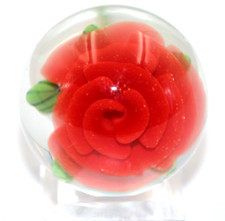 Beautiful Crimped ROSE with Leaves and Stem Art Glass MARBLE