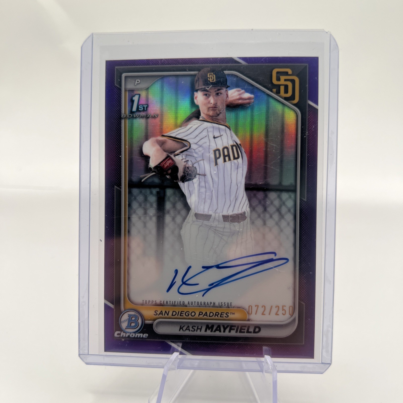 KASH MAYFIELD 1st Chrome Purple Refractor Auto #/250 2024 Bowman Draft Baseball